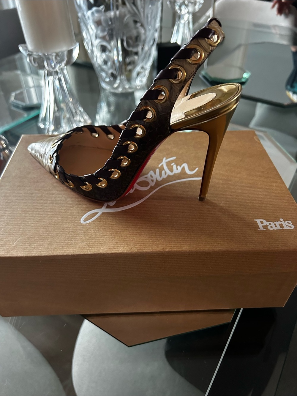 Christian Louboutin Brown Ribbed Shoe Box with White Logo
